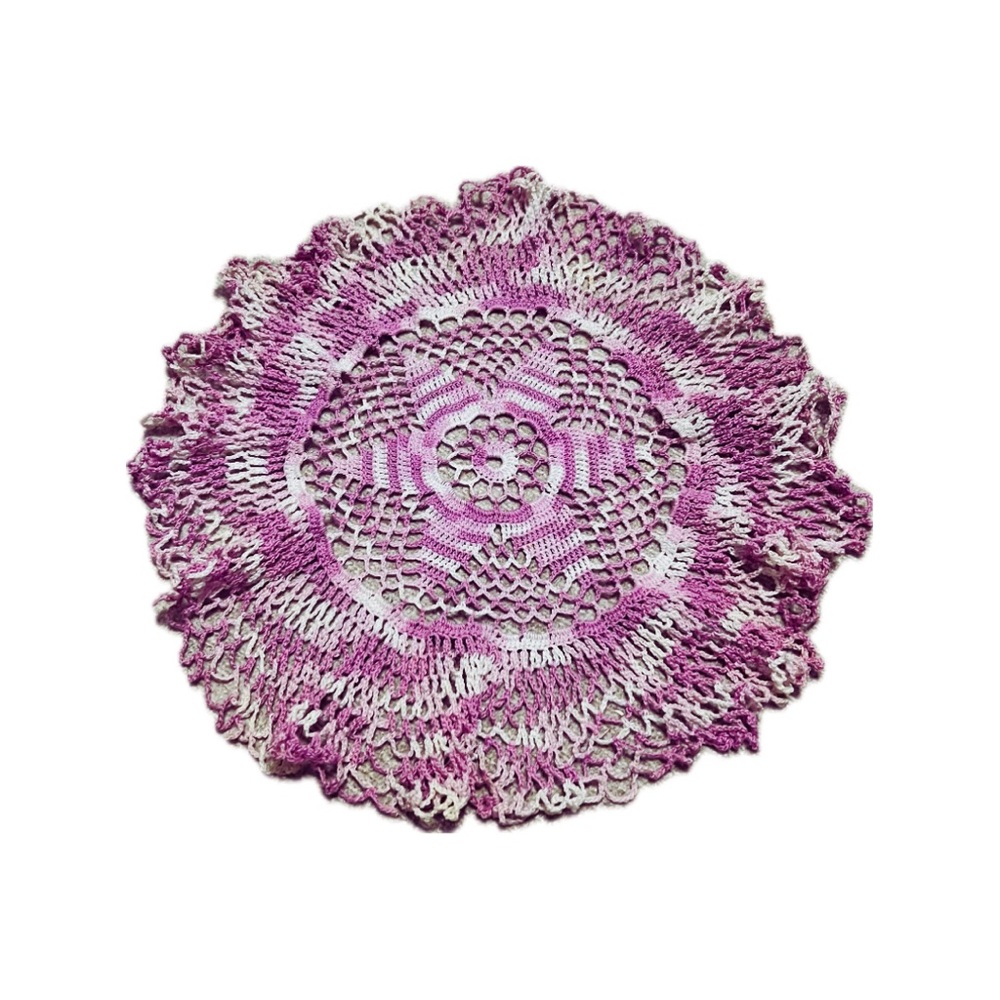 Vintage and Sweet! Medium Purple and White Handmade Doily